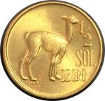 Перу 1975 г. • KM# 260 • ½ соля • герб Перу • лама • регулярный выпуск • MS BU