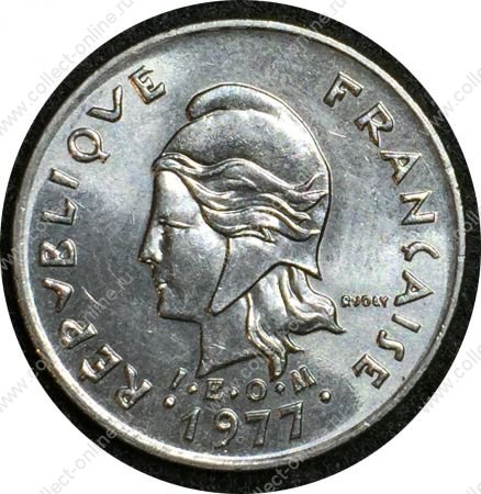 Новая Каледония 1977 г. KM# 11 • 10 франков • каноэ • регулярный выпуск • MS BU