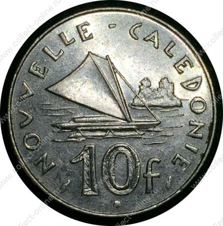 Новая Каледония 1986 г. KM# 11 • 10 франков • каноэ • регулярный выпуск • AU+