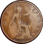 Великобритания 1917 г. • KM# 810 • 1 пенни • Георг V • регулярный выпуск • F-VF
