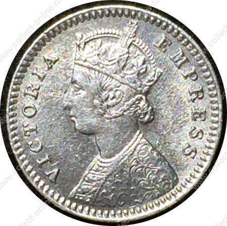Британская Индия 1884 г. • KM# 488 • 2 анны • королева Виктория • (серебро) • регулярный выпуск • MS BU