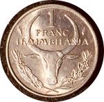 Мадагаскар 1979 г. • KM# 8 • 1 франк • голова быка • регулярный выпуск • MS BU
