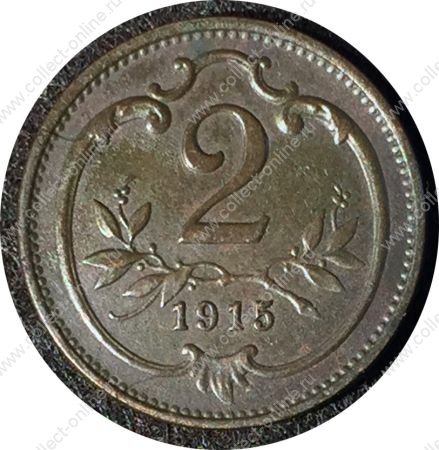 Австрия 1915 г. • KM# 2801 • 2 геллера • герб • регулярный выпуск • AU+