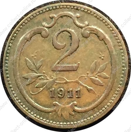 Австрия 1911 г. • KM# 2801 • 2 геллера • герб • регулярный выпуск • XF