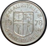 Маврикий 1978 г. • KM# 35.1 • 1 рупия • Елизавета II • герб колонии • регулярный выпуск • MS BU-