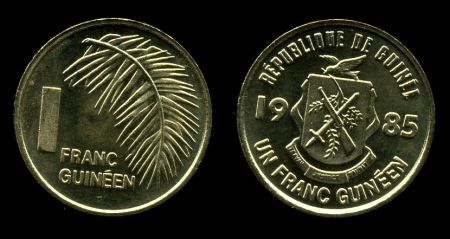 Гвинея 1985г. KM# 56 / 1 франк / MS BU / гербы