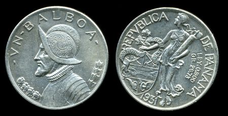Панама 1931 г. • KM# 13 • 1 бальбоа • Васко де Бальбоа • серебро 900 - 27 гр. • регулярный выпуск • XF-AU