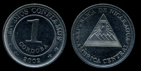 Никарагуа 2002 г. • KM# 89 • 1 кордова • пирамида • регулярный выпуск • BU