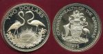 Багамы 1975 г. • KM# 66 • 2 доллара • фламинго • герб островов • регулярный выпуск • MS BU пруф