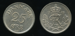 Дания 1949 г. • KM# 842.1 • 25 эре • королевская монограмма • регулярный выпуск • MS BU (кат. - $35)