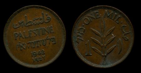 Палестина 1942 г. • KM# 1 • 1 миль • растение • регулярный выпуск • AU ( кат. - $15 )