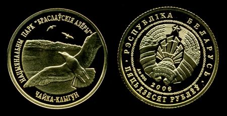 Беларусь 2006 г. • KM# 123 • 50 рублей • чайки • золото-900 - 8.0 гр. • MS BU Пруф!