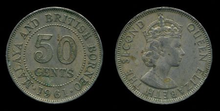 Малайя и Британское Борнео 1961 г. • KM# 4.1 • 50 центов • Елизавета II • регулярный выпуск • XF+