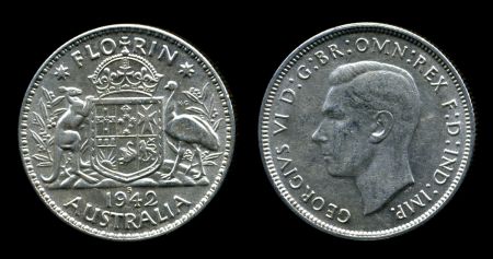 Австралия 1943 г. S • KM# 40 • 1 флорин(2 шиллинга) • (серебро) • Георг VI • кенгуру, страус и герб • регулярный выпуск • MS BU