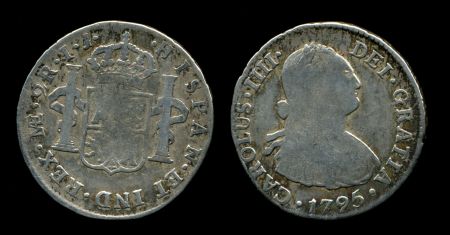 Перу 1795 г. • KM# 95 • 2 реала • Карл IIII • серебро • регулярный выпуск • F- VF ( кат. - $50 )