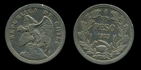 Чили 1933 г. • KM# 176.1 • 1 песо • Кондор на скале • регулярный выпуск(год-тип) • AU+