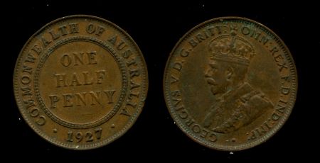 Австралия 1927 г. • KM# 22 • ½ пенни • Георг V • регулярный выпуск • XF-AU ( кат.- $30-75 )