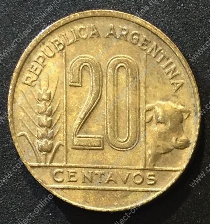 Аргентина 1949 г. • KM# 42 • 20 сентаво • корова • регулярный выпуск • BU-