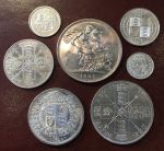 Великобритания 1887 г. • KM# 758-765 • 3 пенса - крона • Юбилейный набор • (7 монет) серебро • UNC-MS BU