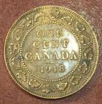Канада 1918 г. • KM# 21 • 1 цент • Георг V • регулярный выпуск • AU+