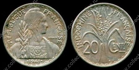 Французский Индокитай 1941 S г. • KM# 23.a2 • 20 центов • побеги риса • регулярный выпуск • AU-UNC ( кат. - $10 )