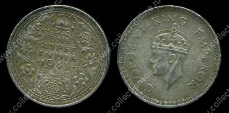 Британская Индия 1943 г. (Калькутта) • KM# 557.1 • 1 рупия • Георг VI • серебро • регулярный выпуск • AU