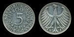 Германия • ФРГ 1951 г. • F (Штутгарт) KM# 112.1 • 5 марок • серебро • первый год чеканки типа • регулярный выпуск • XF ( кат.- $20 )