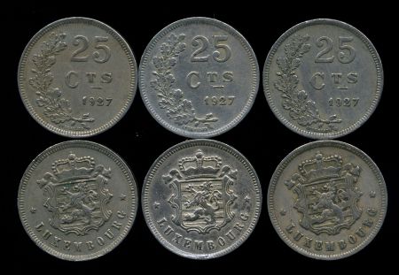 Люксембург 1927 г. • KM# 37 • 25 сантимов • герб княжества • регулярный выпуск(год-тип) • XF ( кат. - $5 )