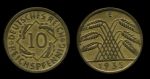 Германия • 3-й рейх 1935 г. E (Мюльденхуттен) • KM# 40 • 10 рейхспфеннигов • сноп пшеницы • регулярный выпуск • AU+ ( кат. - $20- )