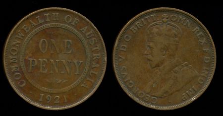 Австралия 1921 г. • KM# 23 • 1 пенни • Георг V • регулярный выпуск • VF