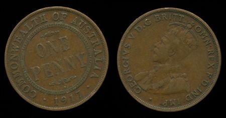 Австралия 1917 г. I • KM# 23 • 1 пенни • Георг V • регулярный выпуск • VF-XF