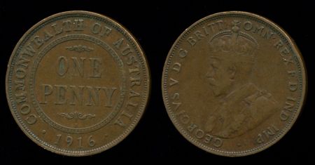 Австралия 1916 г. I • KM# 23 • 1 пенни • Георг V • регулярный выпуск • VF+