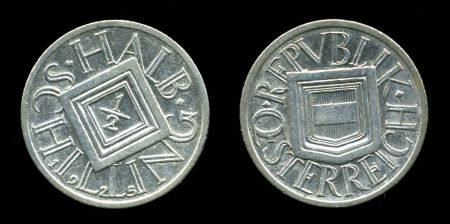 Австрия 1925 г. • KM# 2839 • ½ шиллинга • серебро • регулярный выпуск • XF