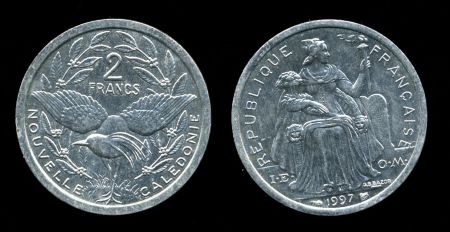 Новая Каледония 1997 г. KM# 14 • 2 франков • птица Кагу • регулярный выпуск • BU-