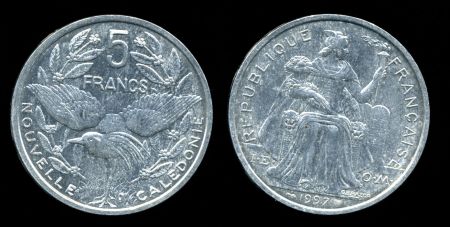 Новая Каледония 1997 г. KM# 16 • 5 франков • птица Кагу • регулярный выпуск • BU-