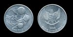Индонезия 1991-1996 гг. • KM# 55 • 25 рупий • герб Индонезии • мускатные орехи • регулярный выпуск • BU