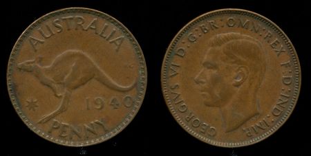 Австралия 1940 г. K.G. • KM# 36 • 1 пенни • кенгуру • регулярный выпуск • UNC ( кат.- $550 )