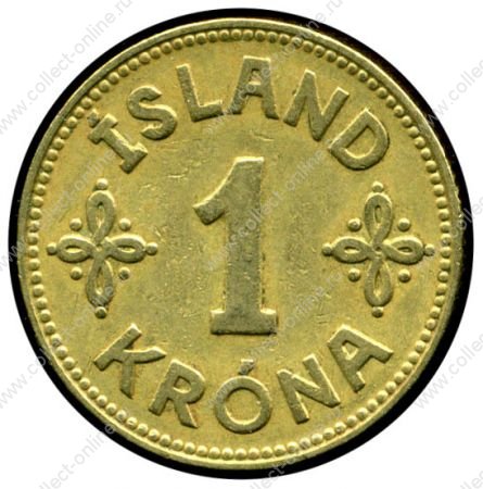 Исландия 1940 г. • KM# 3.1(3.2) • 1 крона • государственный герб • регулярный выпуск • +/- XF