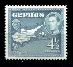 Кипр 1938-51 гг. • Gb# 157 • 4 ½ pi. • Георг VI основной выпуск • карта Кипра • MH OG XF ( кат.- £2.75- )