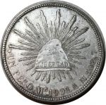 Мексика 1908 г. Mo AM (Мехико) • KM# 409.2 • 1 песо • орел • серебро • регулярный выпуск • BU-