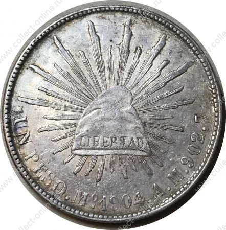 Мексика 1904 г. Mo AM (Мехико) • KM# 409.2 • 1 песо • орел • серебро • регулярный выпуск • BU