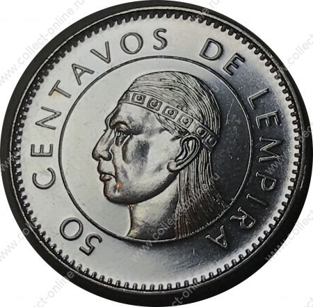 Гондурас 2005 г. • KM# 84a.2 • 50 сентаво • государственный герб • касик(вождь) Лемпира • регулярный выпуск • MS BU