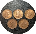 Великобритания 1987-1991 г. • KM# 935 • 1 пенни • Елизавета II • погодовка 5 монет • регулярный выпуск • BU - MS BU
