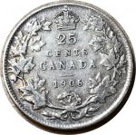 Канада 1906 г. • KM# 11 • 25 центов • Эдуард VII • серебро • регулярный выпуск • F-VF