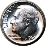 США 1964 г. • KM# 195 • дайм(10 центов) • (серебро) • Франклин Рузвельт • факел • регулярный выпуск • MS BU