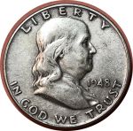 США 1948 г. • KM# 199 • полдоллара • Бенджамин Франклин • серебро • регулярный выпуск(первый год) • VF+