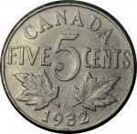 Канада 1932 г. • KM# 29 • 5 центов • Георг V • кленовые листья • регулярный выпуск • F-VF