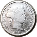 Испания 1865 г. • KM# 628.2 • 40 сентимо • Королева Изабелла II • королевский герб • регулярный выпуск • VF