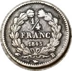 Франция 1845 г. B(Руан) • KM# 740.2 • ¼ франка • Луи-Филипп I • серебро • регулярный выпуск • VF+