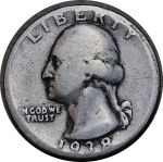 США 1938 г. • KM# 164 • квотер (25 центов) • Джордж Вашингтон • серебро • регулярный выпуск • F-